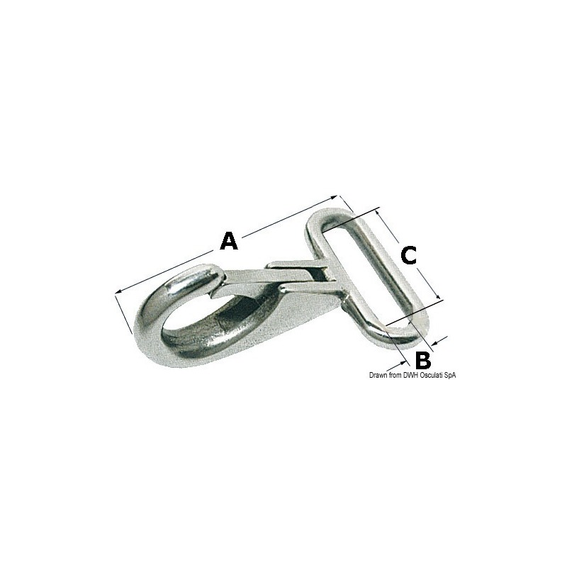 SNAP-HOOKS WITH FLAT EYE TO FIT BELTS, MADE OF STAINLESS STEEL