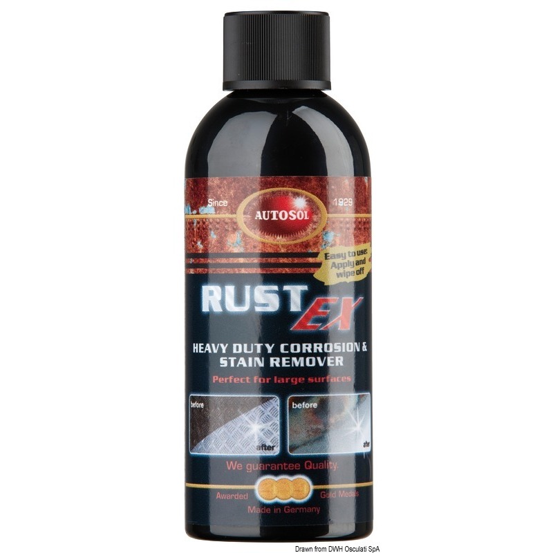RUST EX AUTOSOL REMOVES RUST FROM STAINLESS STEEL AND CORROSION FROM POLISHED/CHROMED BRASS